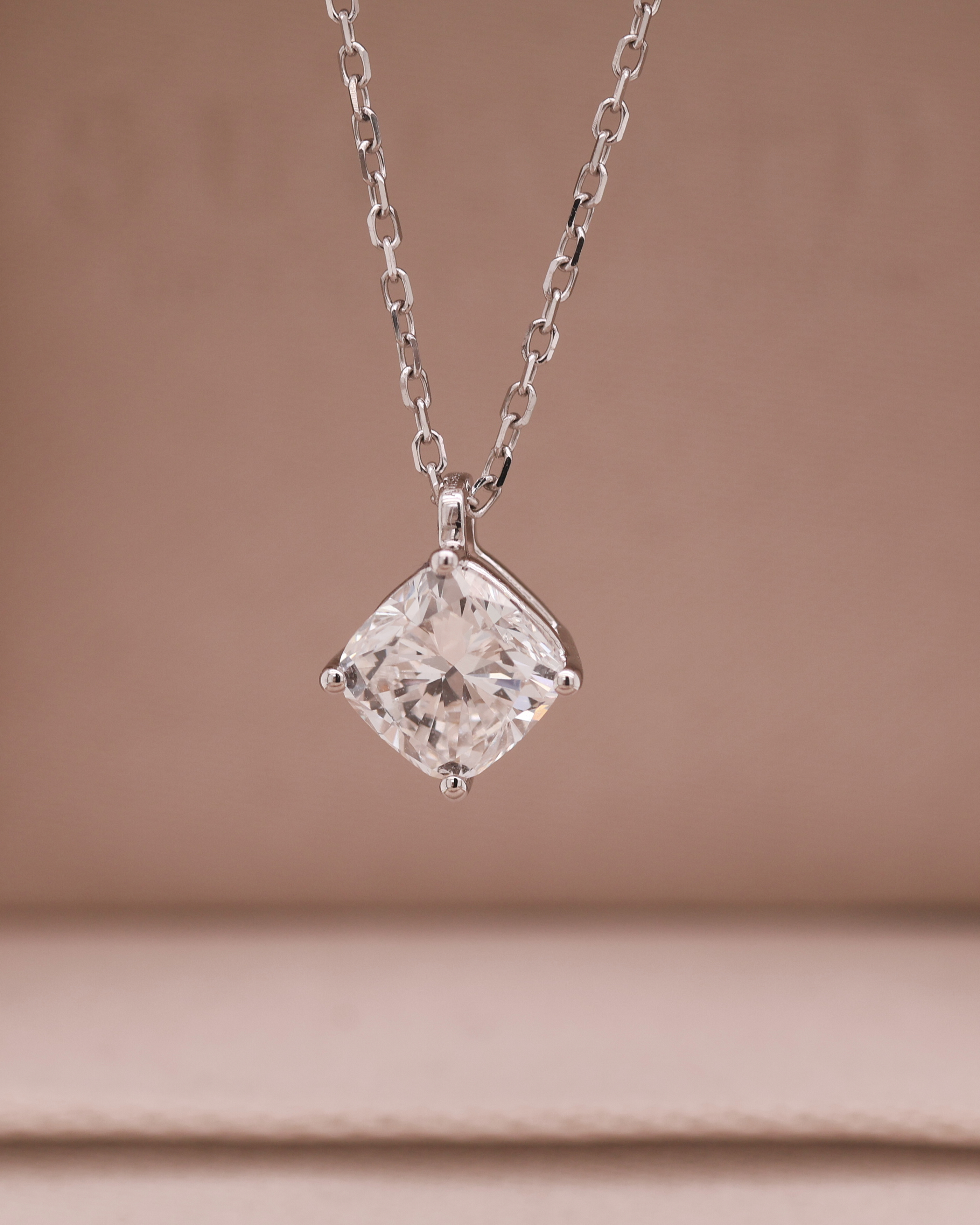 White Gold 14K Cushion Diamond Necklace