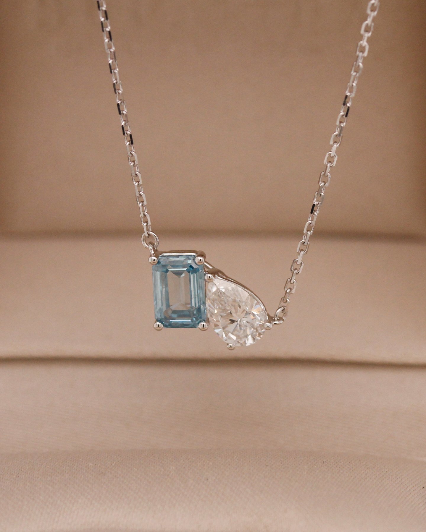 White Gold 10K Blue Diamond Necklace