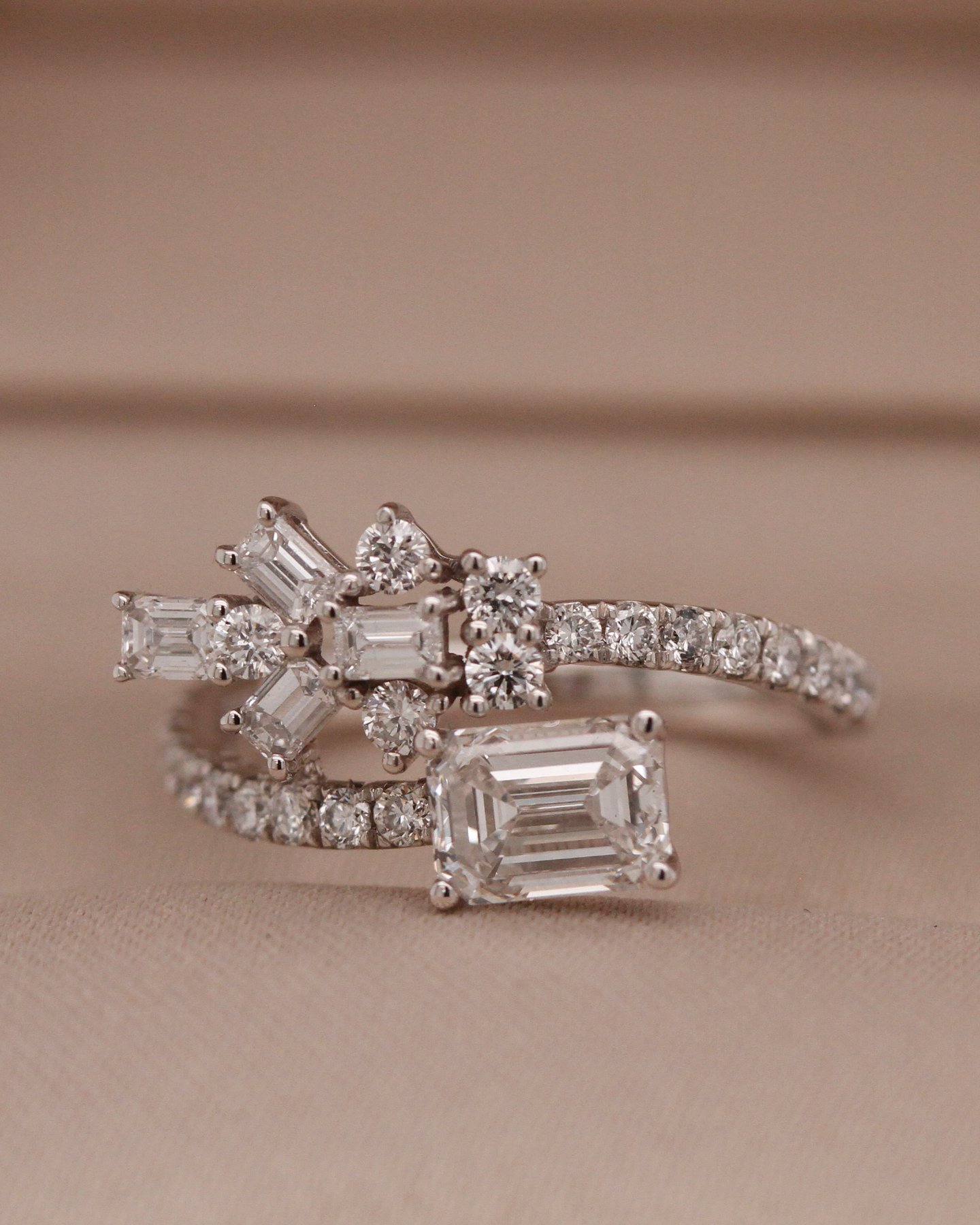 White gold 10k Emerald Cut Wrap Ring