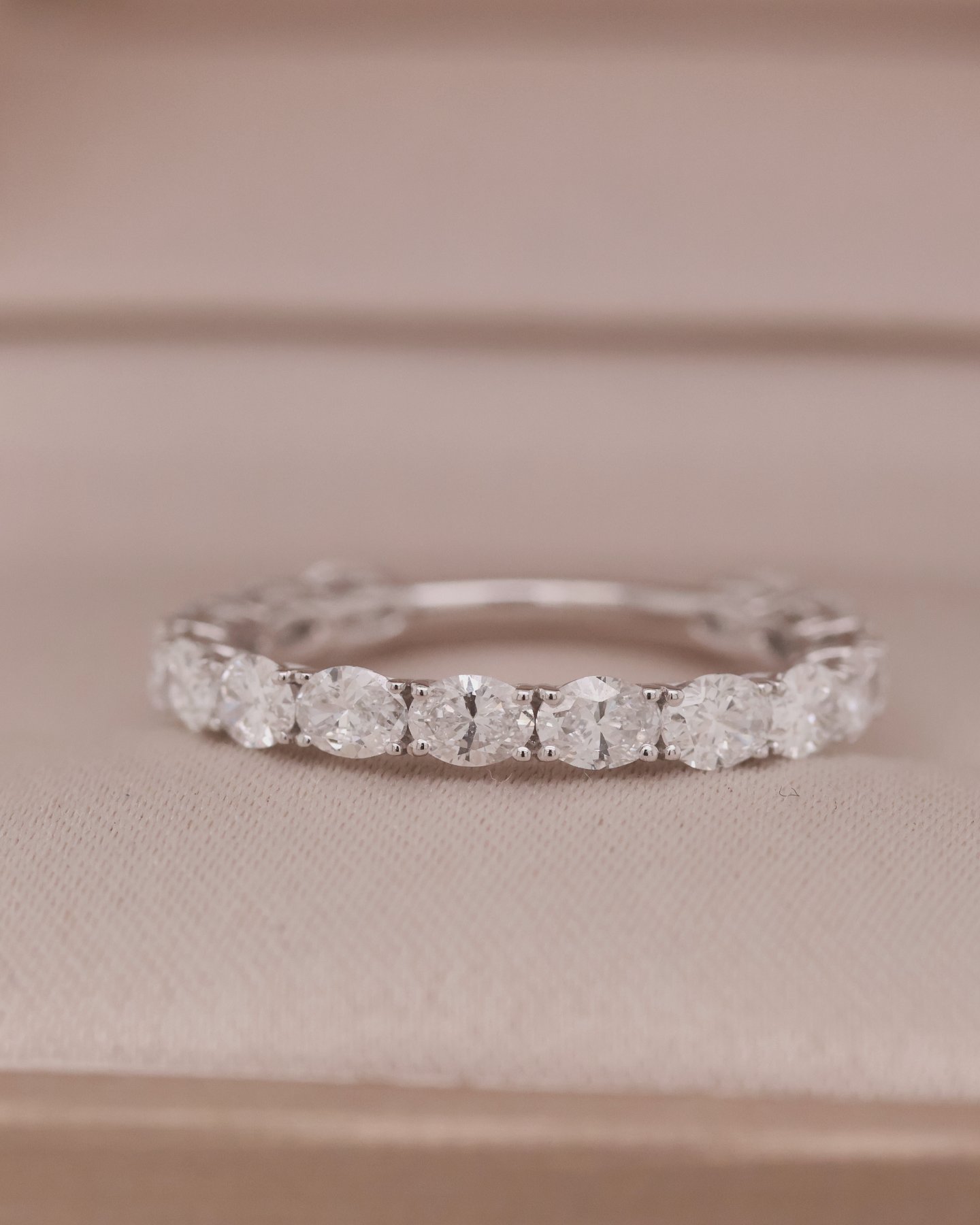 White gold 10k Oval eternity set in east-west