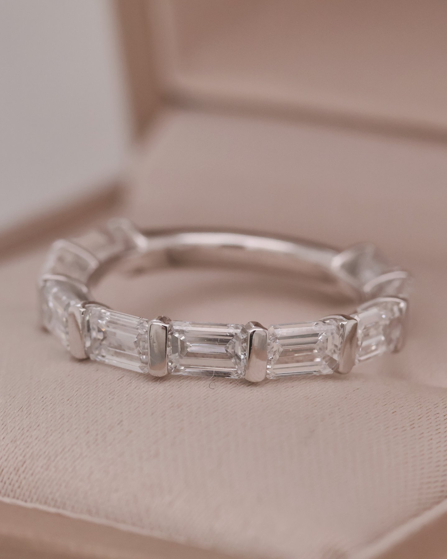 White gold 10k Emerald eternity ser in east-west