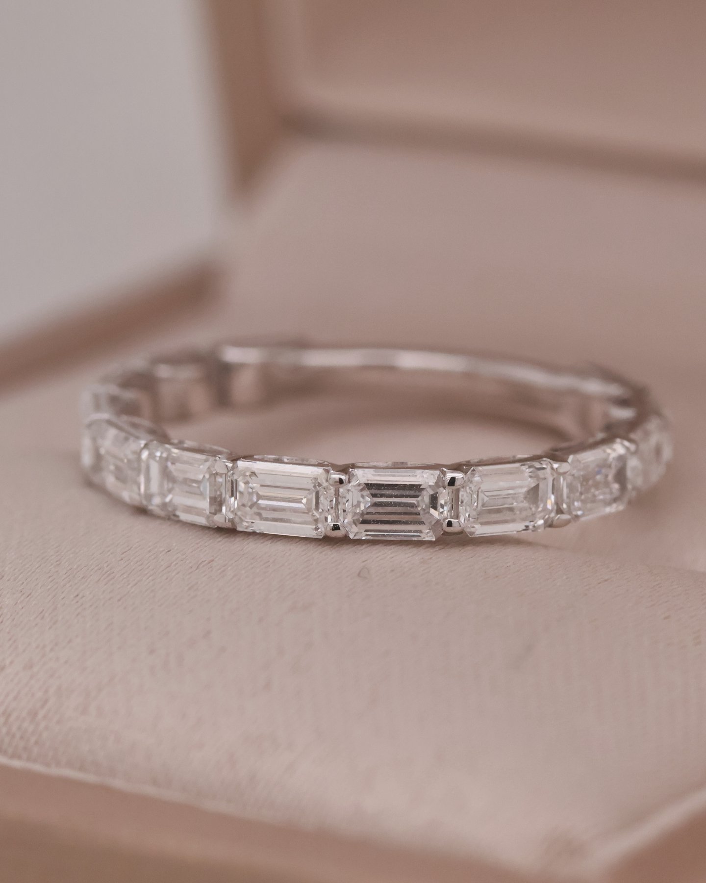 White gold 10k MINI Emerald Eternity set in east-west