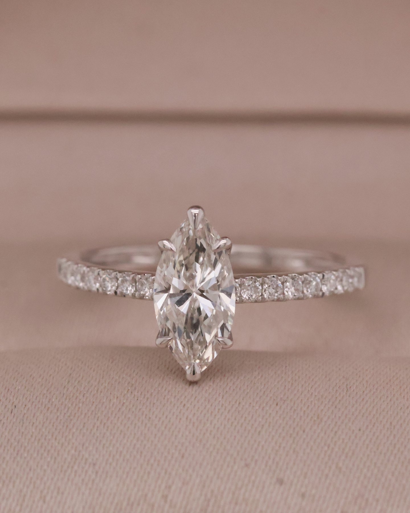 White gold 10k Marquise with side pave