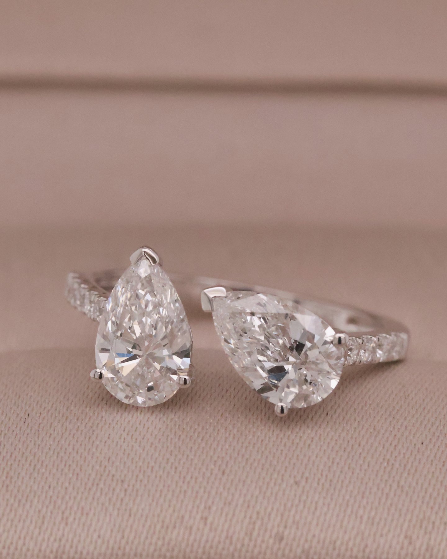White gold 10k Toi et Moi Double Pear with Pave